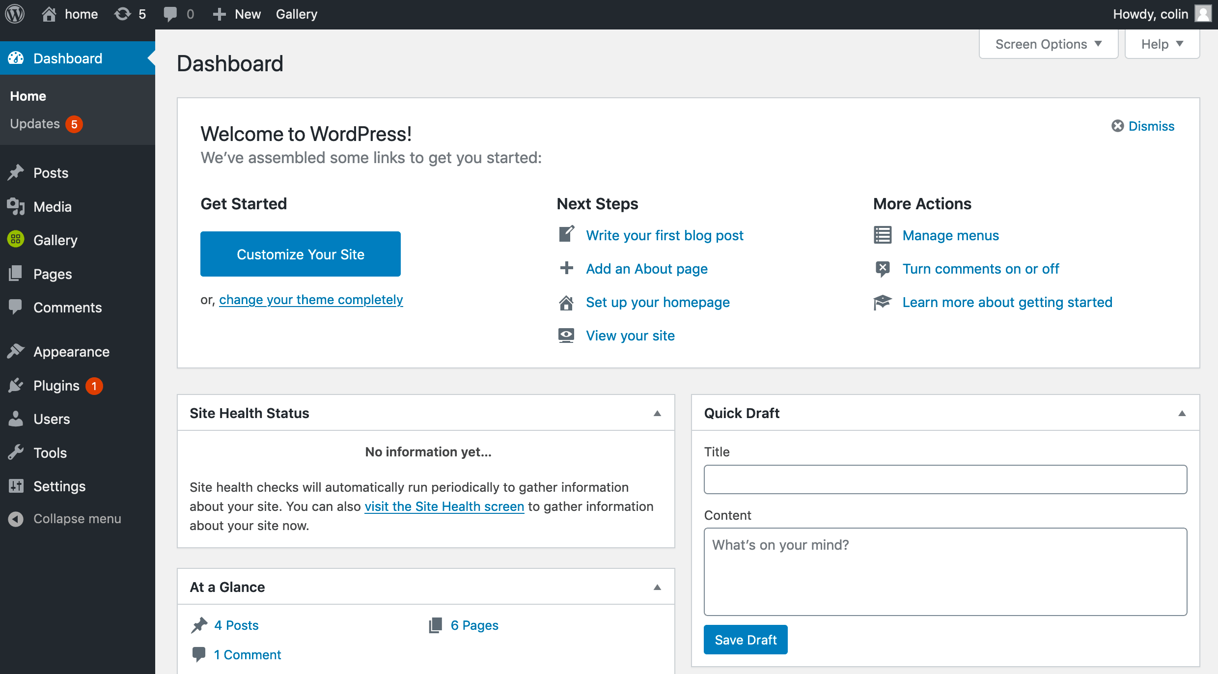 A WordPress Dashboard A WordPress Dashboard