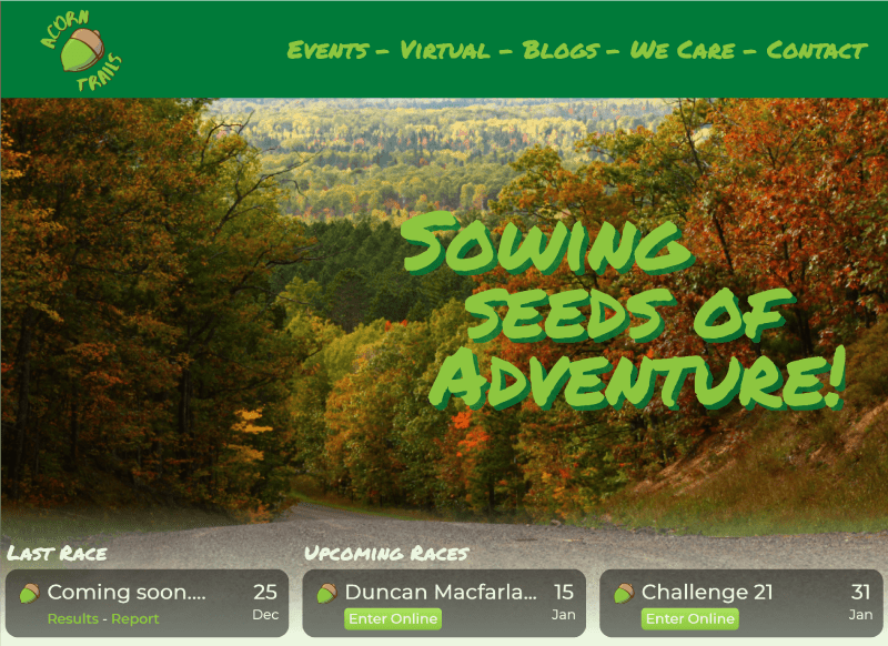 The website on a desktop computer Screenshot of the Acorn Trails website on a computer