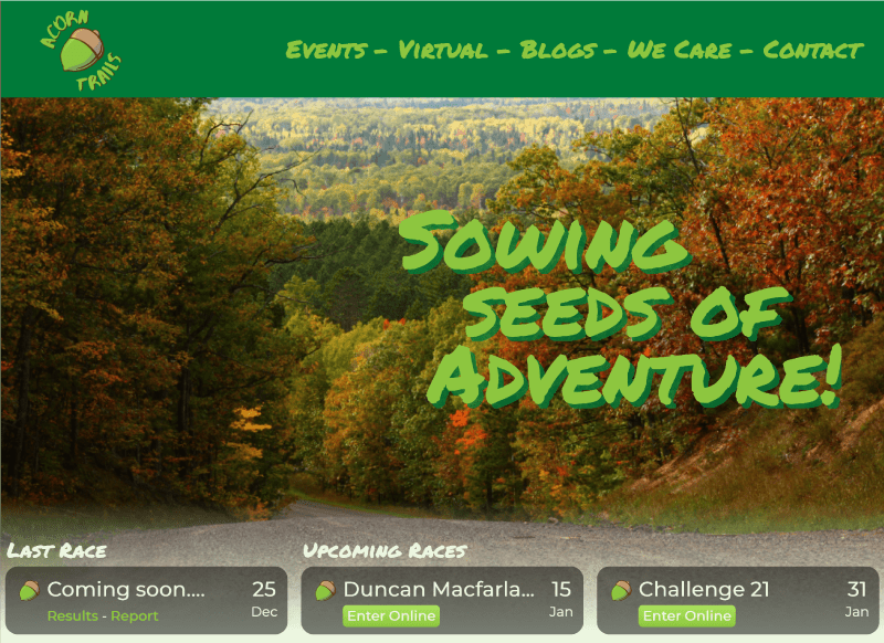 Screenshot of the Acorn Trails website on a computer