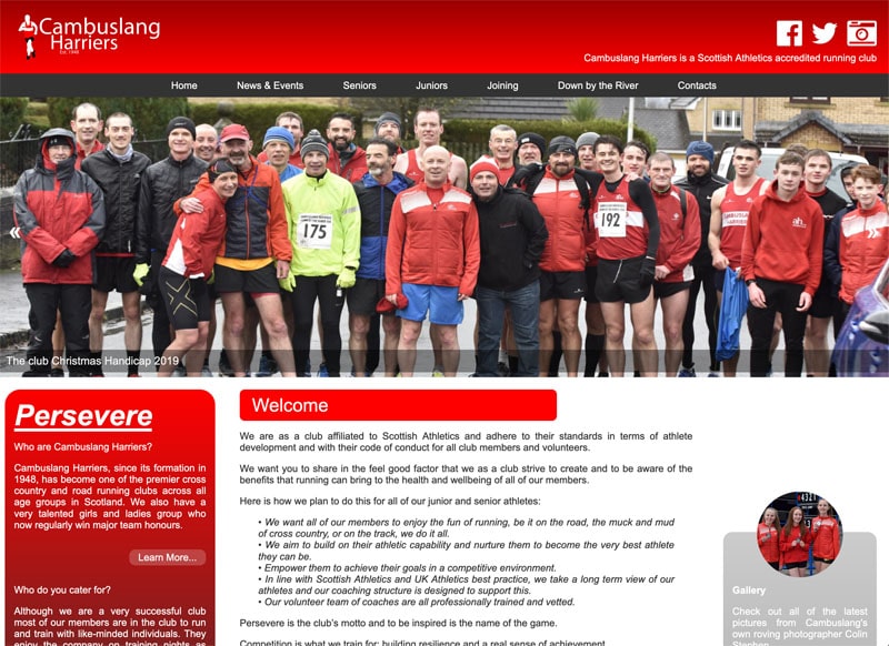 Screenshot of the Cambuslang Harriers Website