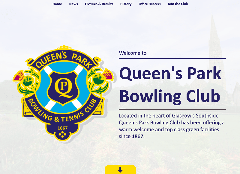 The website on a desktop computer Screenshot of the Queen's Park BC Website on a computer